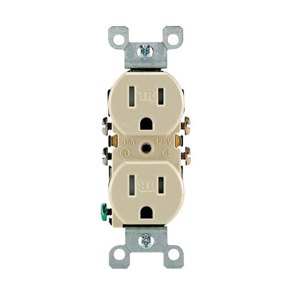 Straight Blade Receptacle, 5-15R, 15 A, 125V AC, 2 Pole, 3 Wire, Flush Mount, Grounded